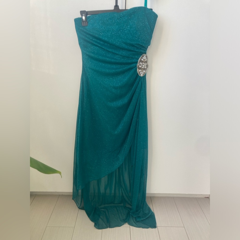 Ruby Rox Green Shimmer Strapless Evening High Low… - image 4